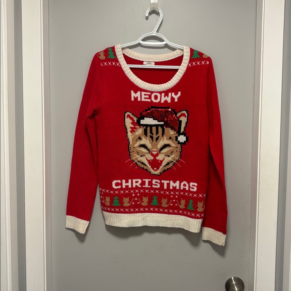 Meowy Christmas Kitty Sweater Oversized